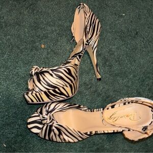 Privileged Black and White Zebra Print Open-Toe Stiletto Heels